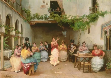 Versammlung um die spanische Tänzerin in Sevilla